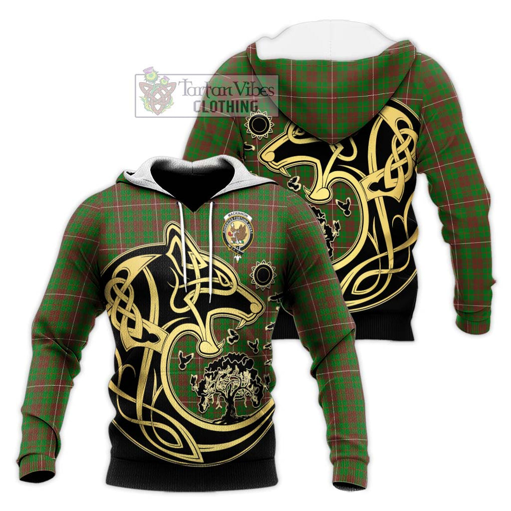 MacKinnon Hunting Modern Tartan Knitted Hoodie with Family Crest Celtic Wolf Style Unisex Knitted Pullover Hoodie - Tartan Vibes Clothing