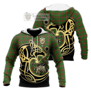 MacKinnon Hunting Modern Tartan Knitted Hoodie with Family Crest Celtic Wolf Style