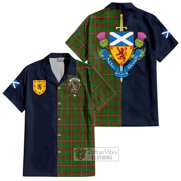 MacKinnon Hunting Modern Tartan Short Sleeve Button Shirt Alba with Scottish Lion Royal Arm Half Style