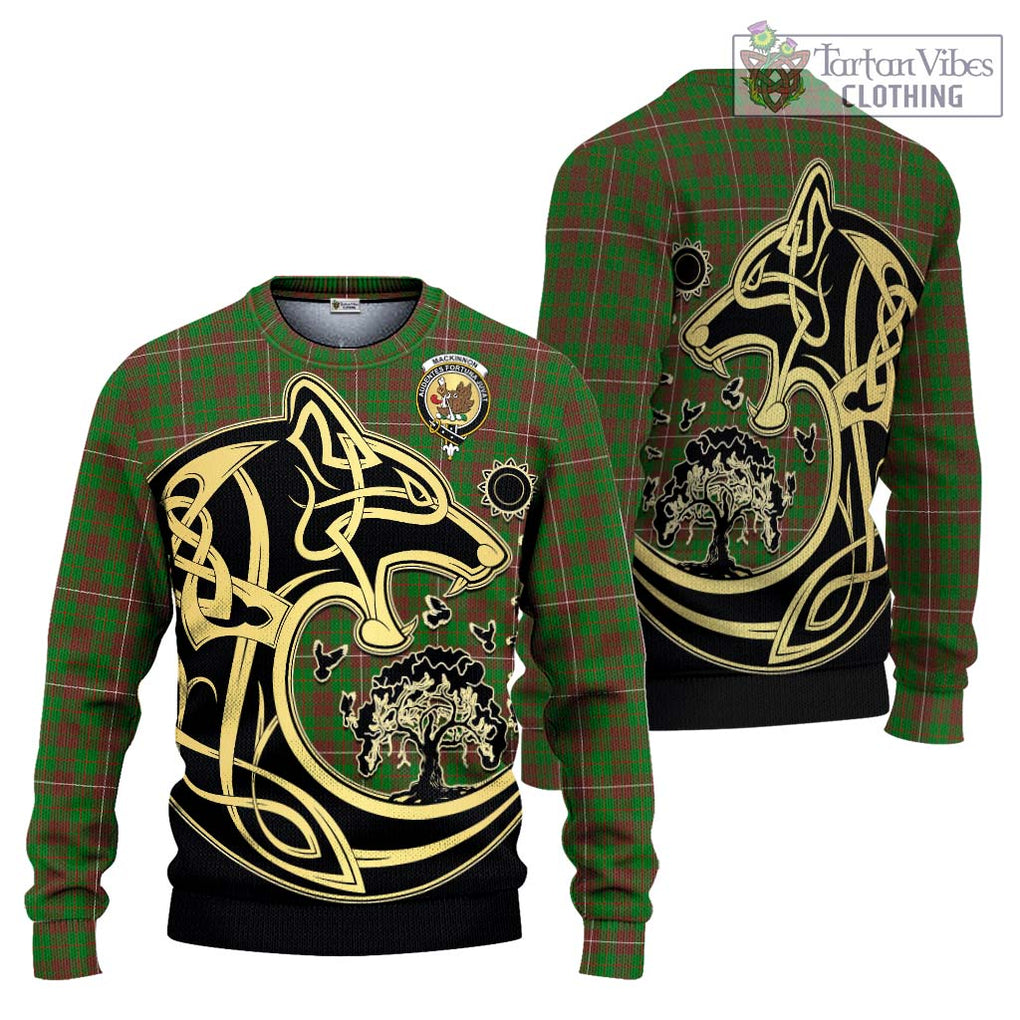 MacKinnon Hunting Modern Tartan Knitted Sweater with Family Crest Celtic Wolf Style Unisex - Tartan Vibes Clothing