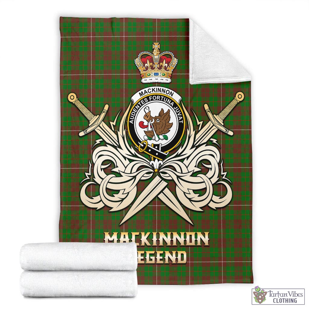 Tartan Vibes Clothing MacKinnon Hunting Modern Tartan Blanket with Clan Crest and the Golden Sword of Courageous Legacy