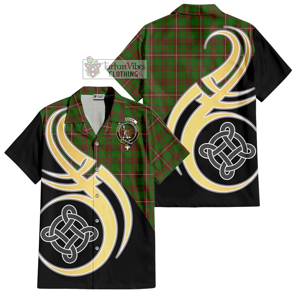 MacKinnon Hunting Modern Tartan Short Sleeve Button Shirt with Family Crest and Celtic Symbol Style - Tartan Vibes Clothing