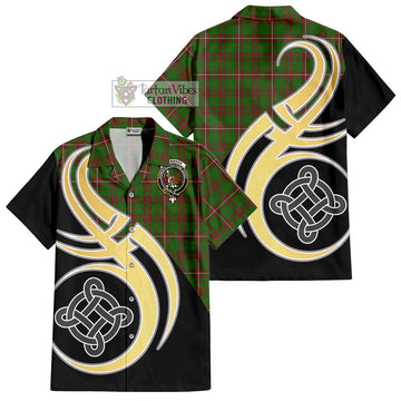 MacKinnon Hunting Modern Tartan Short Sleeve Button Shirt with Family Crest and Celtic Symbol Style