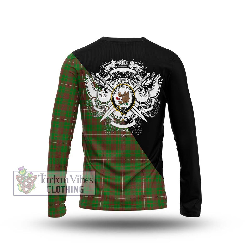 MacKinnon Hunting Modern Tartan Long Sleeve T-Shirt with Family Crest and Military Logo Style - Tartanvibesclothing Shop