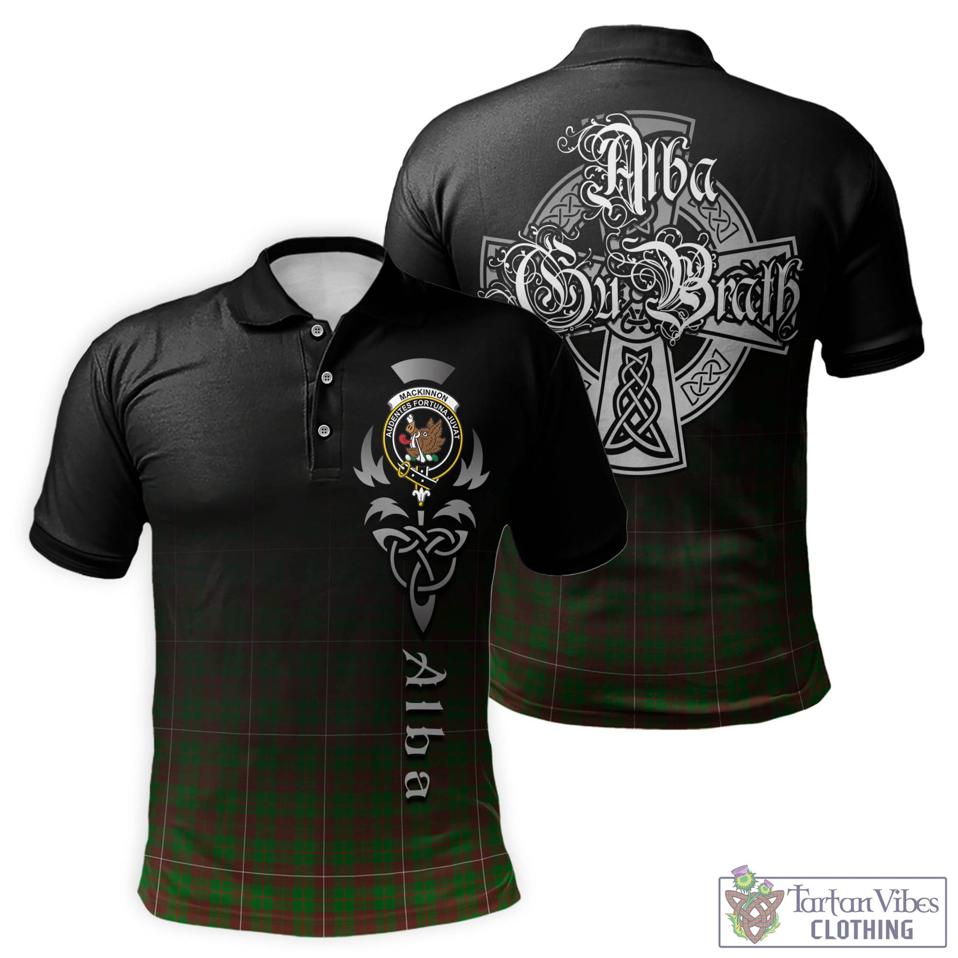 Tartan Vibes Clothing MacKinnon Hunting Modern Tartan Polo Shirt Featuring Alba Gu Brath Family Crest Celtic Inspired