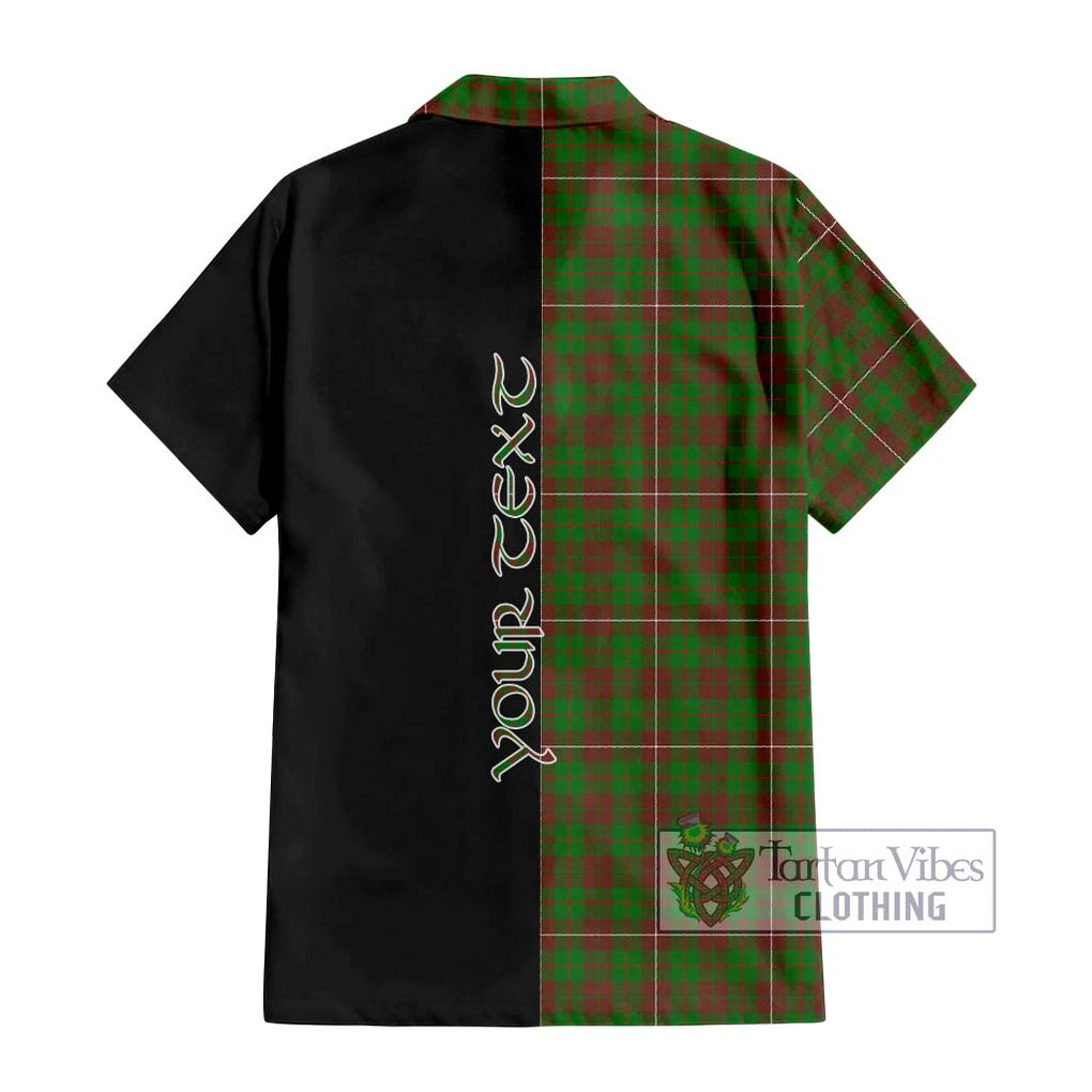 MacKinnon Hunting Modern Tartan Short Sleeve Button Shirt with Family Crest and Half Of Me Style - Tartanvibesclothing Shop