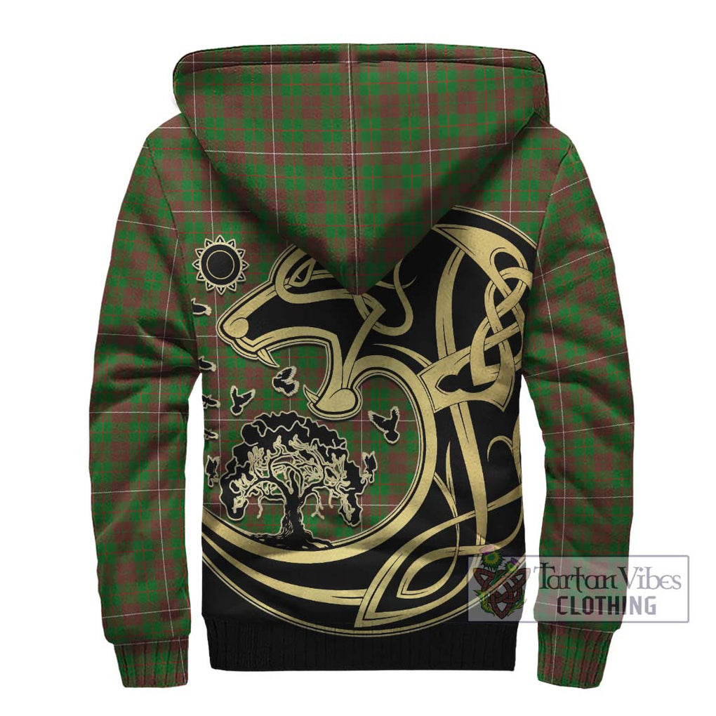 MacKinnon Hunting Modern Tartan Sherpa Hoodie with Family Crest Celtic Wolf Style - Tartan Vibes Clothing