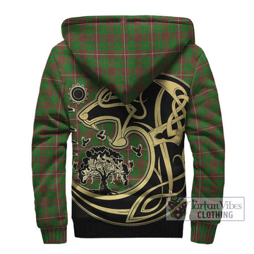 MacKinnon Hunting Modern Tartan Sherpa Hoodie with Family Crest Celtic Wolf Style