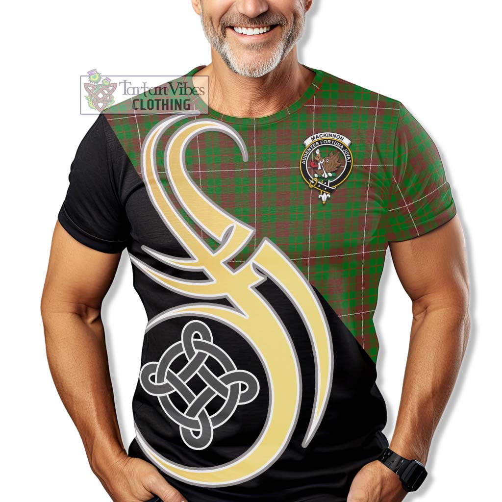 Tartan Vibes Clothing MacKinnon Hunting Modern Tartan T-Shirt with Family Crest and Celtic Symbol Style