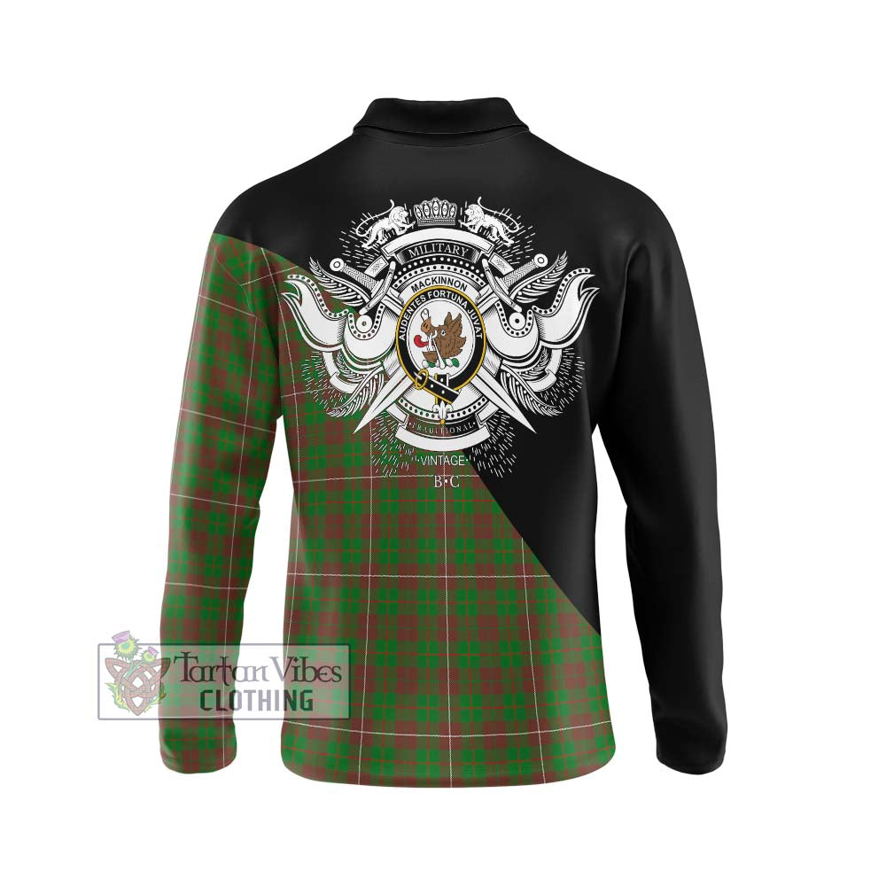 MacKinnon Hunting Modern Tartan Long Sleeve Polo Shirt with Family Crest and Military Logo Style - Tartanvibesclothing Shop