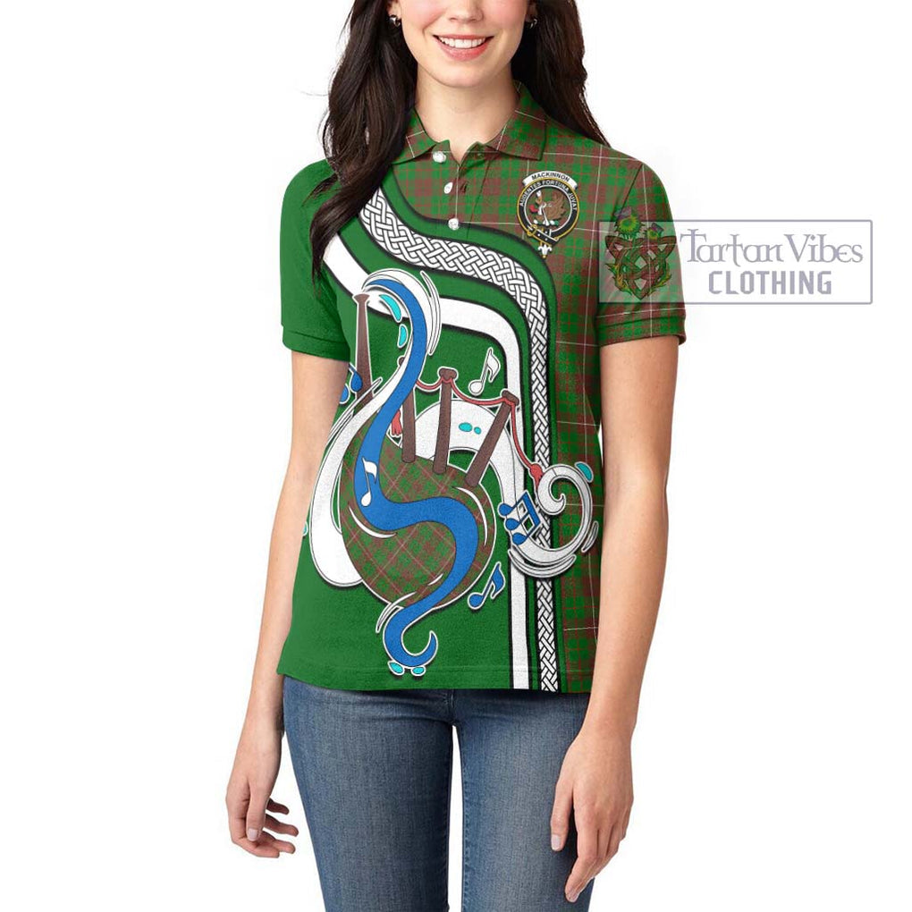 MacKinnon Hunting Modern Tartan Women's Polo Shirt with Epic Bagpipe Style - Tartanvibesclothing Shop