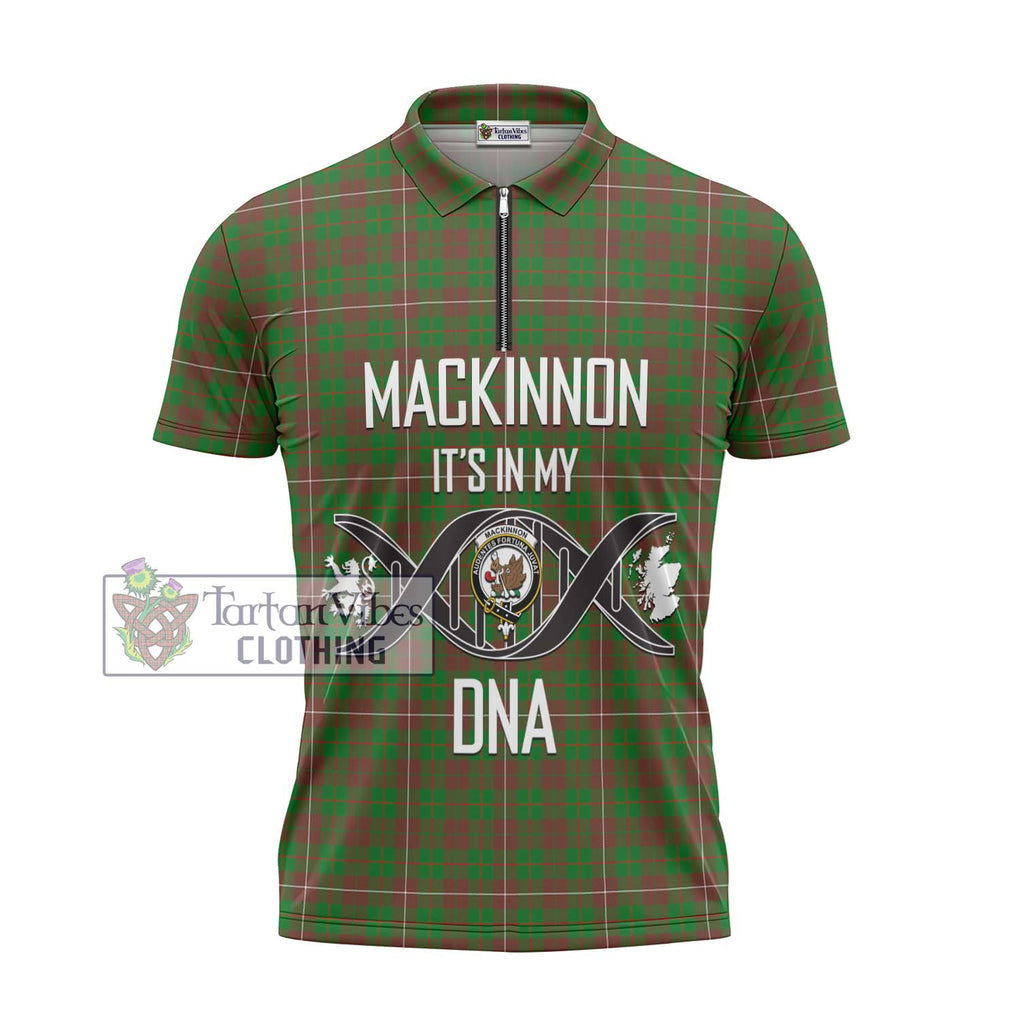 MacKinnon Hunting Modern Tartan Zipper Polo Shirt with Family Crest DNA In Me Style - Tartanvibesclothing Shop