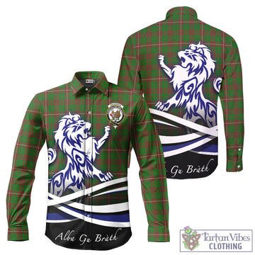 MacKinnon Hunting Modern Tartan Long Sleeve Button Up Shirt with Alba Gu Brath Regal Lion Emblem