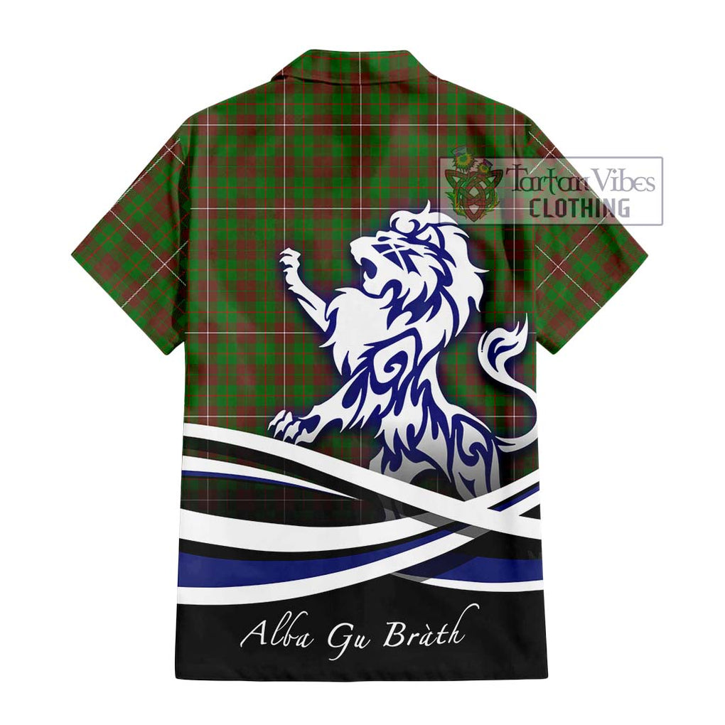 MacKinnon Hunting Modern Tartan Short Sleeve Button Shirt with Alba Gu Brath Regal Lion Emblem - Tartanvibesclothing Shop