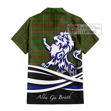 MacKinnon Hunting Modern Tartan Short Sleeve Button Shirt with Alba Gu Brath Regal Lion Emblem