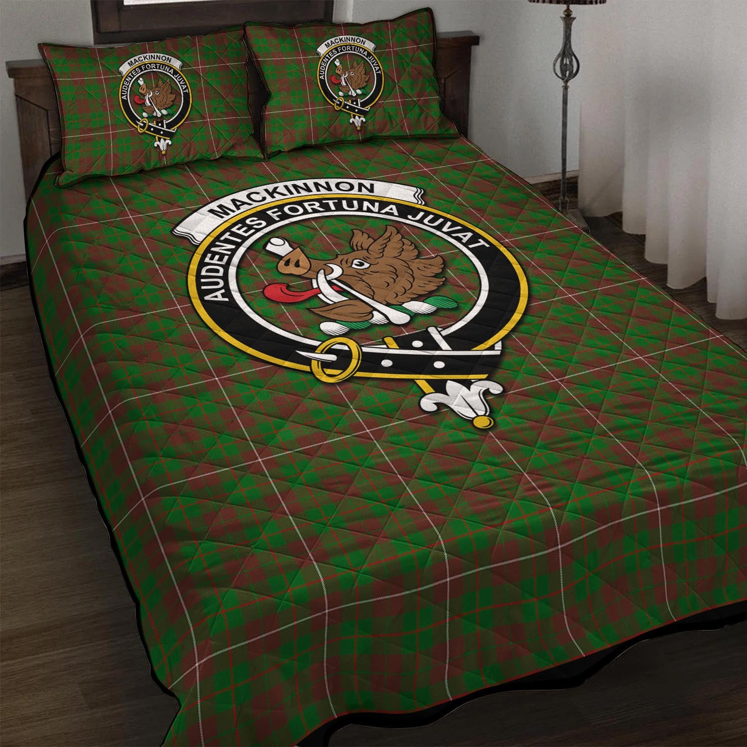 MacKinnon Hunting Modern Tartan Quilt Bed Set with Family Crest - Tartan Vibes Clothing