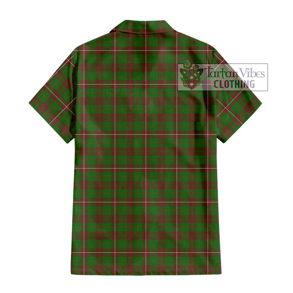 MacKinnon Hunting Modern Tartan Short Sleeve Button Shirt with Family Crest DNA In Me Style - Tartanvibesclothing Shop