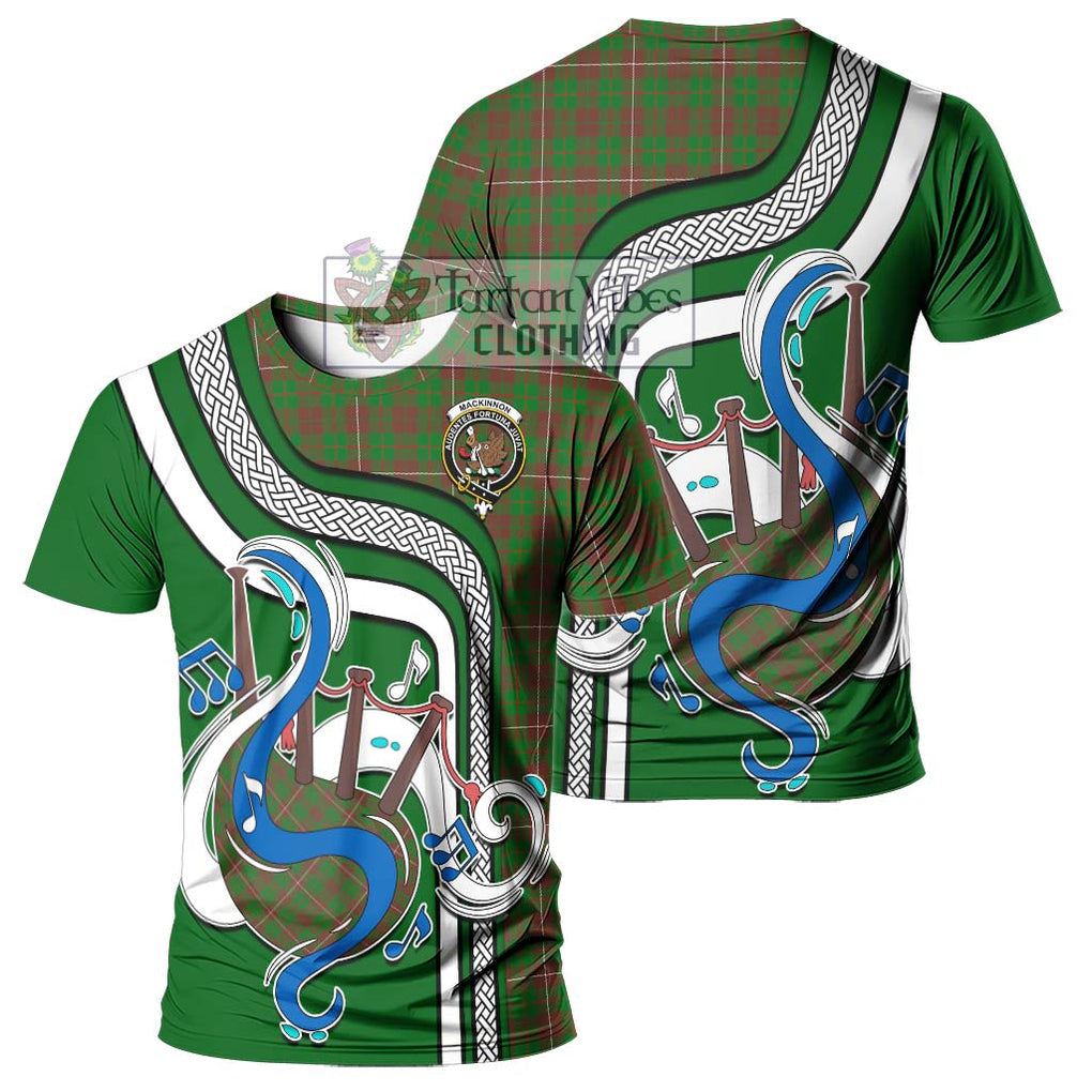 MacKinnon Hunting Modern Tartan T-Shirt with Epic Bagpipe Style - Tartanvibesclothing Shop