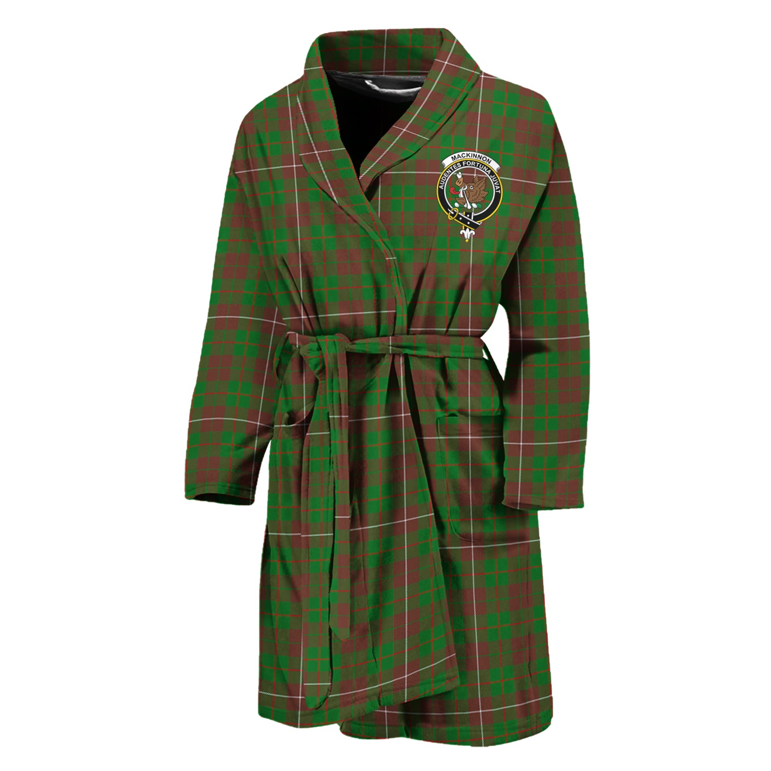 MacKinnon Hunting Modern Tartan Bathrobe with Family Crest Unisex M - Tartan Vibes Clothing