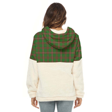 MacKinnon Hunting Modern Tartan Women's Borg Fleece Hoodie With Half Zip with Family Crest