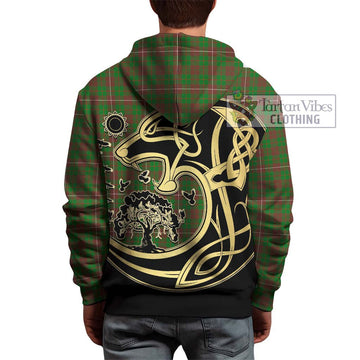 MacKinnon Hunting Modern Tartan Hoodie with Family Crest Celtic Wolf Style