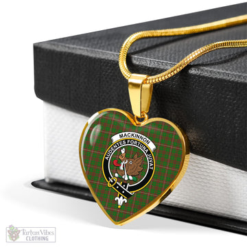 MacKinnon Hunting Modern Tartan Heart Necklace with Family Crest