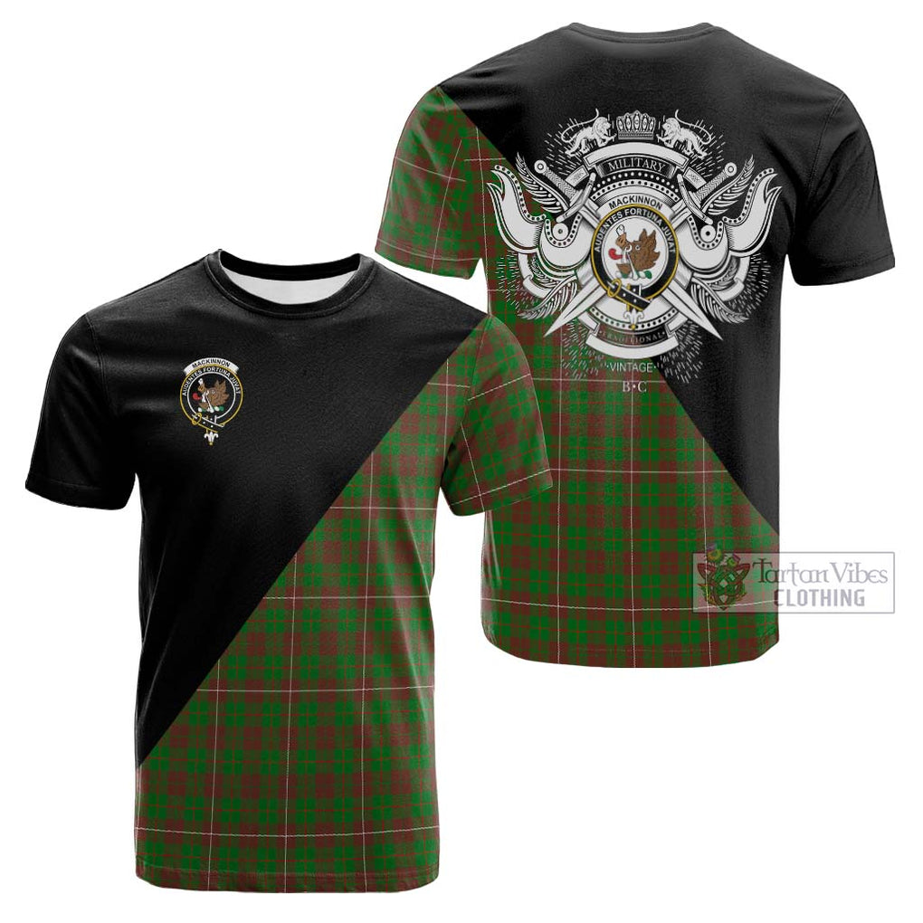 Tartan Vibes Clothing MacKinnon Hunting Modern Tartan Cotton T-shirt with Family Crest and Military Logo Style