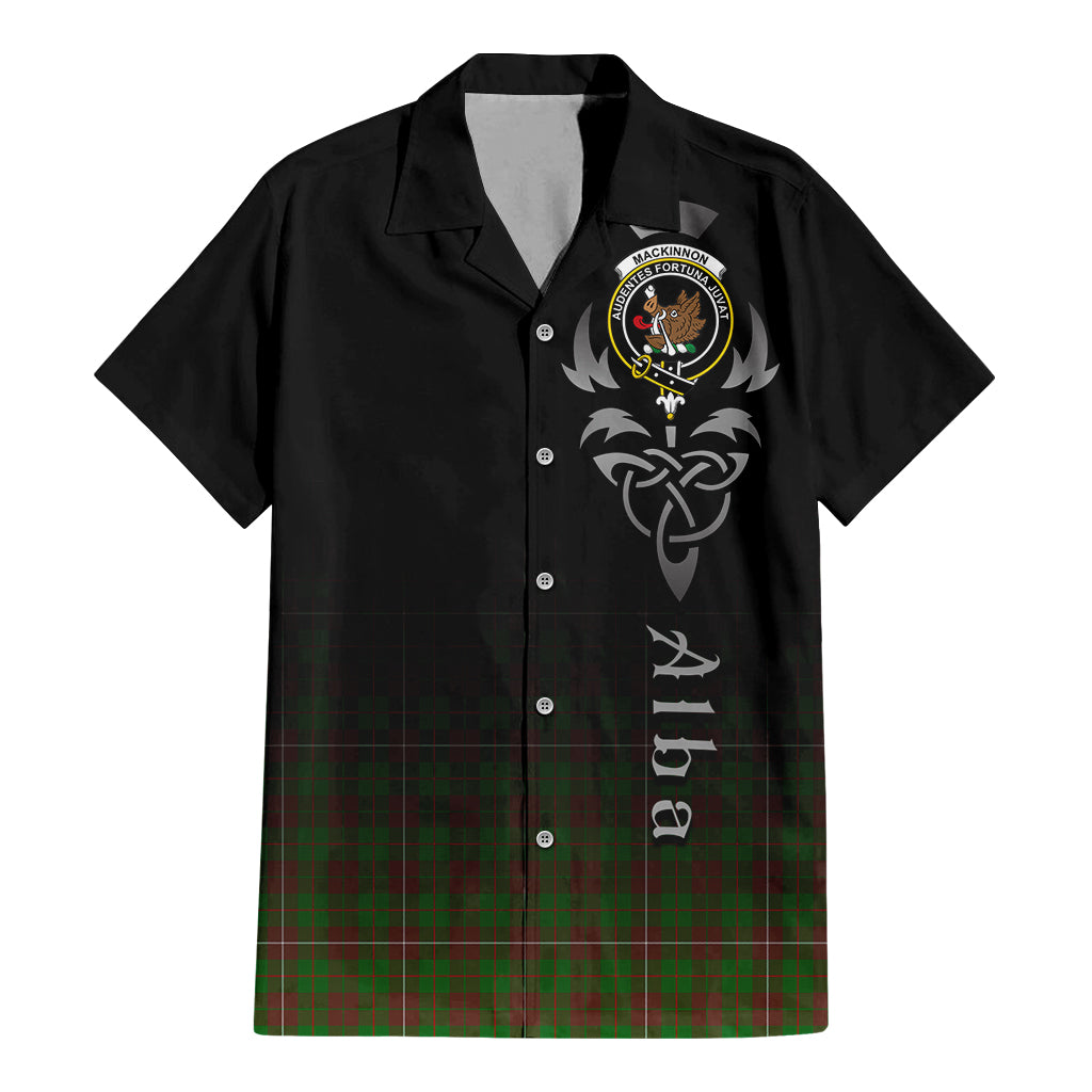 Tartan Vibes Clothing MacKinnon Hunting Modern Tartan Short Sleeve Button Up Featuring Alba Gu Brath Family Crest Celtic Inspired