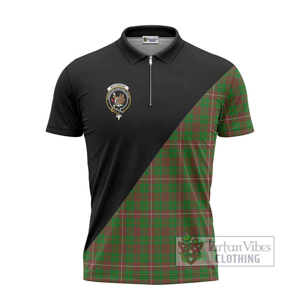 MacKinnon Hunting Modern Tartan Zipper Polo Shirt with Family Crest and Military Logo Style - Tartanvibesclothing Shop