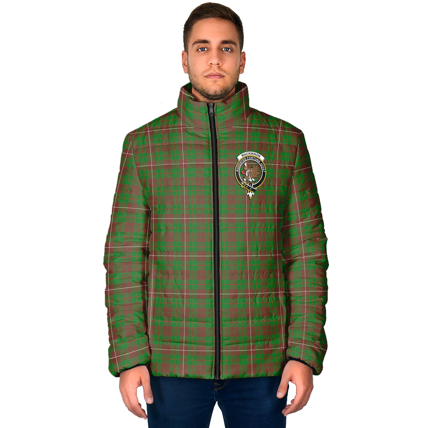 MacKinnon Hunting Modern Tartan Padded Jacket with Family Crest - Tartan Vibes Clothing