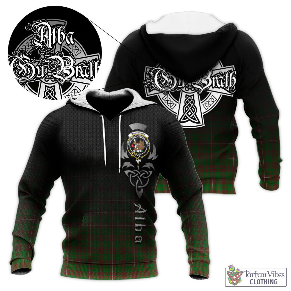 Tartan Vibes Clothing MacKinnon Hunting Modern Tartan Knitted Hoodie Featuring Alba Gu Brath Family Crest Celtic Inspired