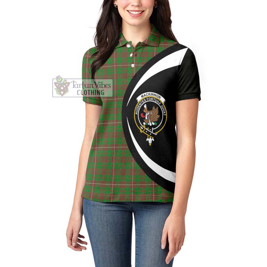 MacKinnon Hunting Modern Tartan Women's Polo Shirt with Family Crest Circle Style - Tartan Vibes Clothing