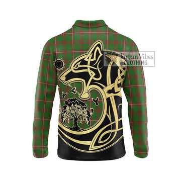 MacKinnon Hunting Modern Tartan Long Sleeve Polo Shirt with Family Crest Celtic Wolf Style