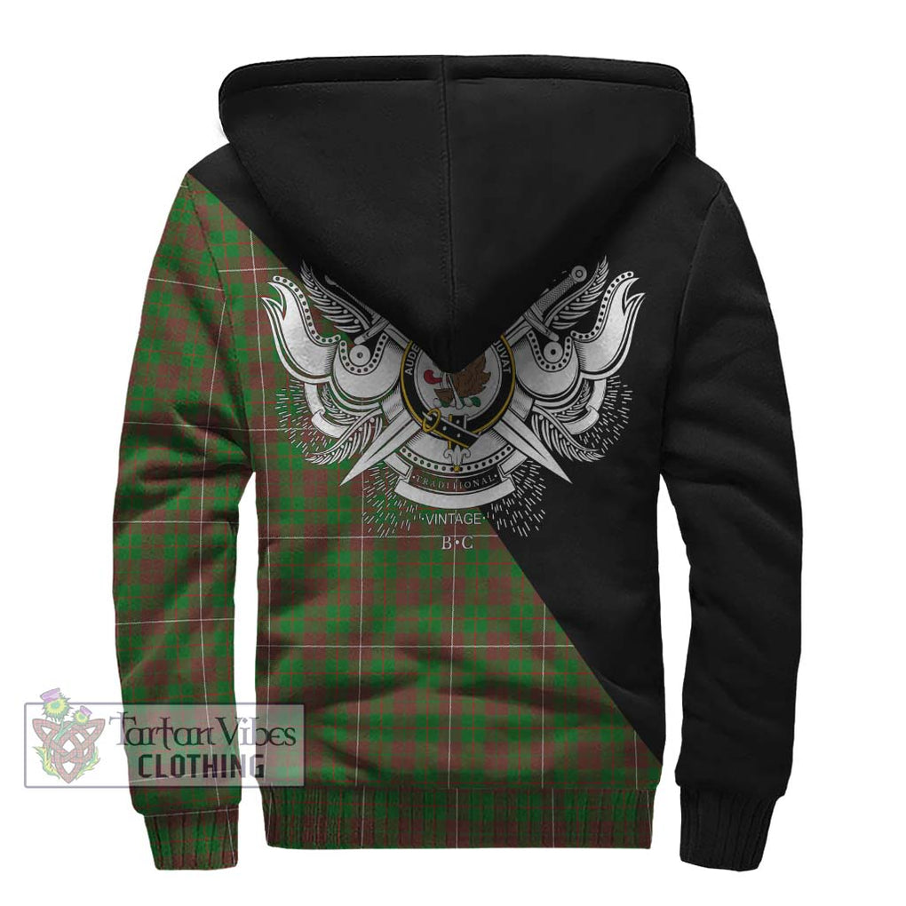 MacKinnon Hunting Modern Tartan Sherpa Hoodie with Family Crest and Military Logo Style - Tartanvibesclothing Shop