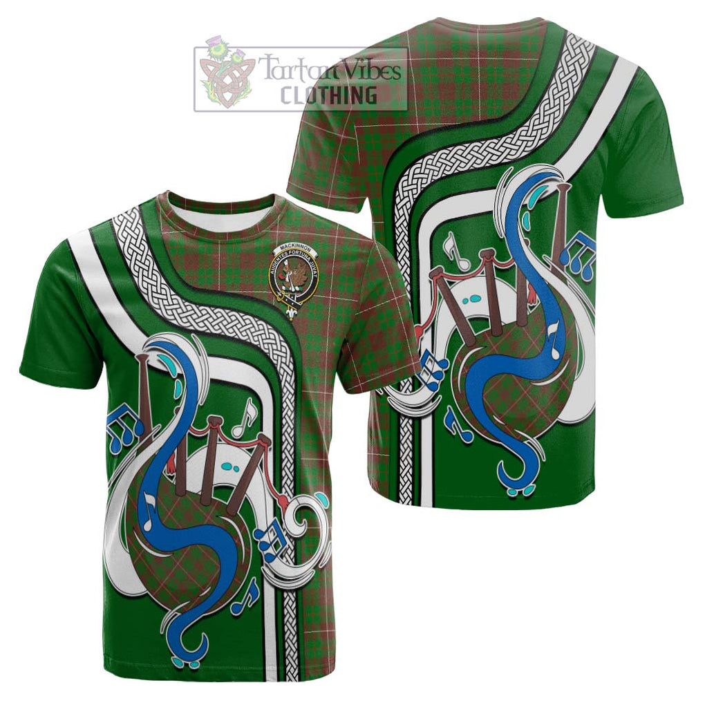 Tartan Vibes Clothing MacKinnon Hunting Modern Tartan Cotton T-shirt with Epic Bagpipe Style