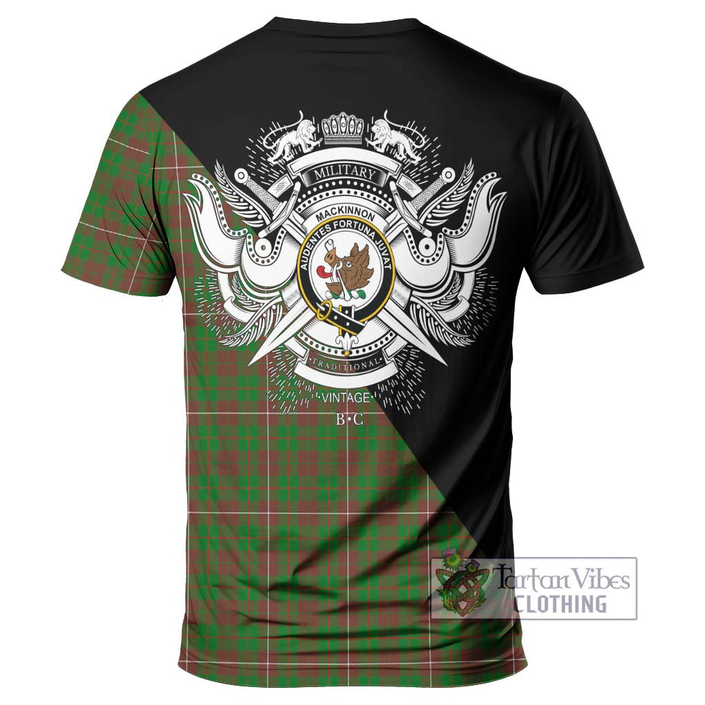 MacKinnon Hunting Modern Tartan T-Shirt with Family Crest and Military Logo Style - Tartanvibesclothing Shop