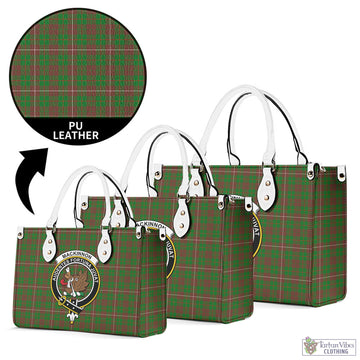 MacKinnon Hunting Modern Tartan Luxury Leather Handbags with Family Crest