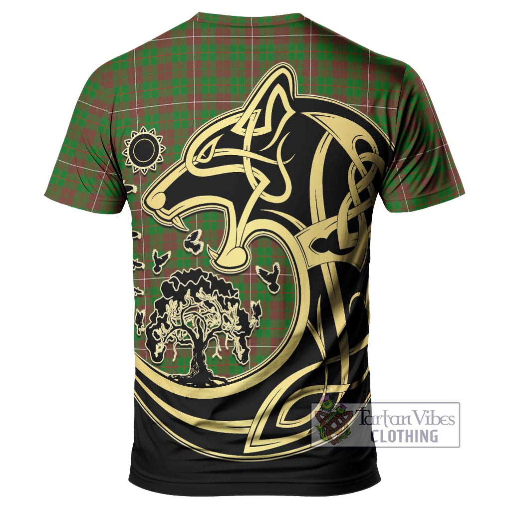 MacKinnon Hunting Modern Tartan T-Shirt with Family Crest Celtic Wolf Style - Tartan Vibes Clothing