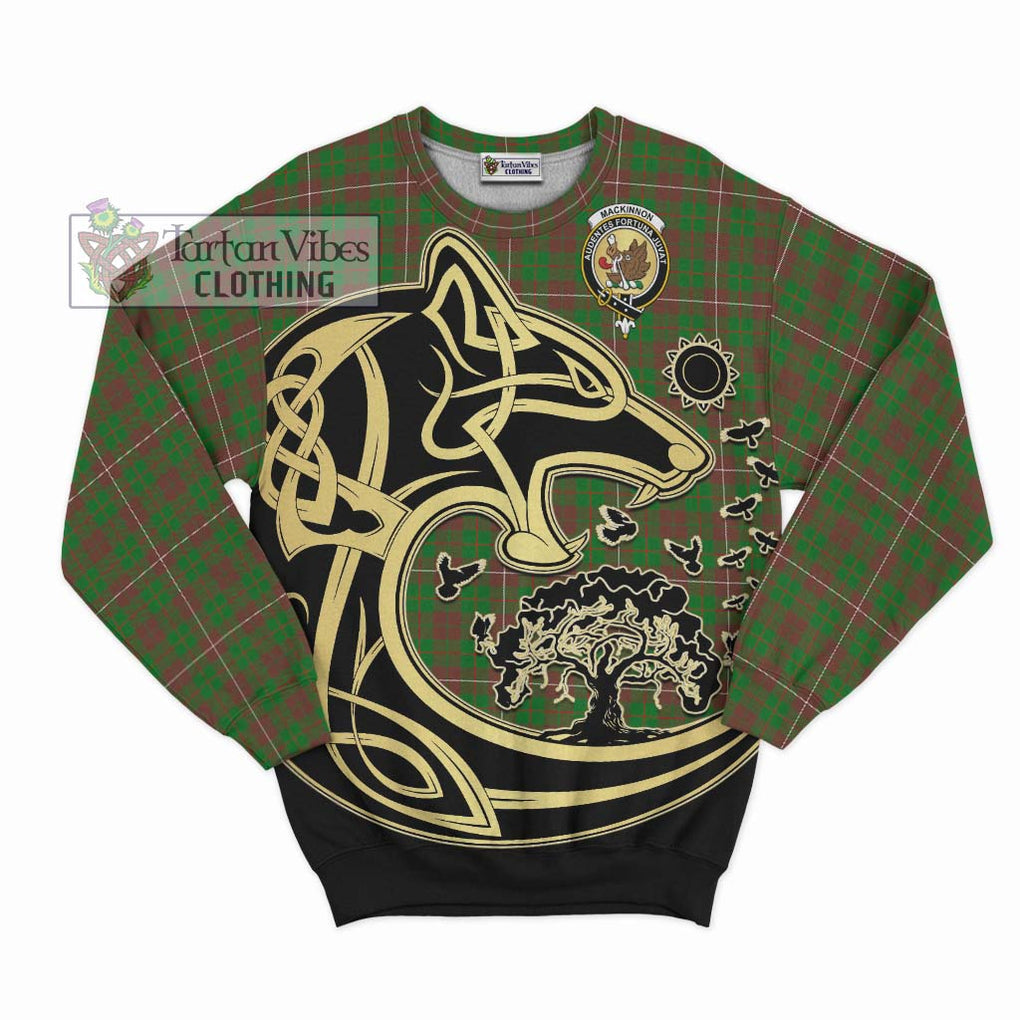 MacKinnon Hunting Modern Tartan Sweatshirt with Family Crest Celtic Wolf Style - Tartan Vibes Clothing