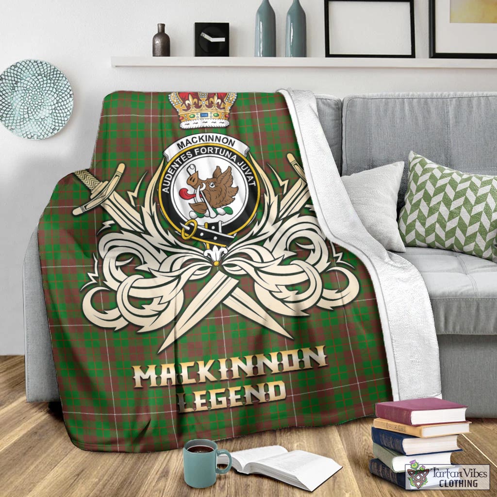 Tartan Vibes Clothing MacKinnon Hunting Modern Tartan Blanket with Clan Crest and the Golden Sword of Courageous Legacy