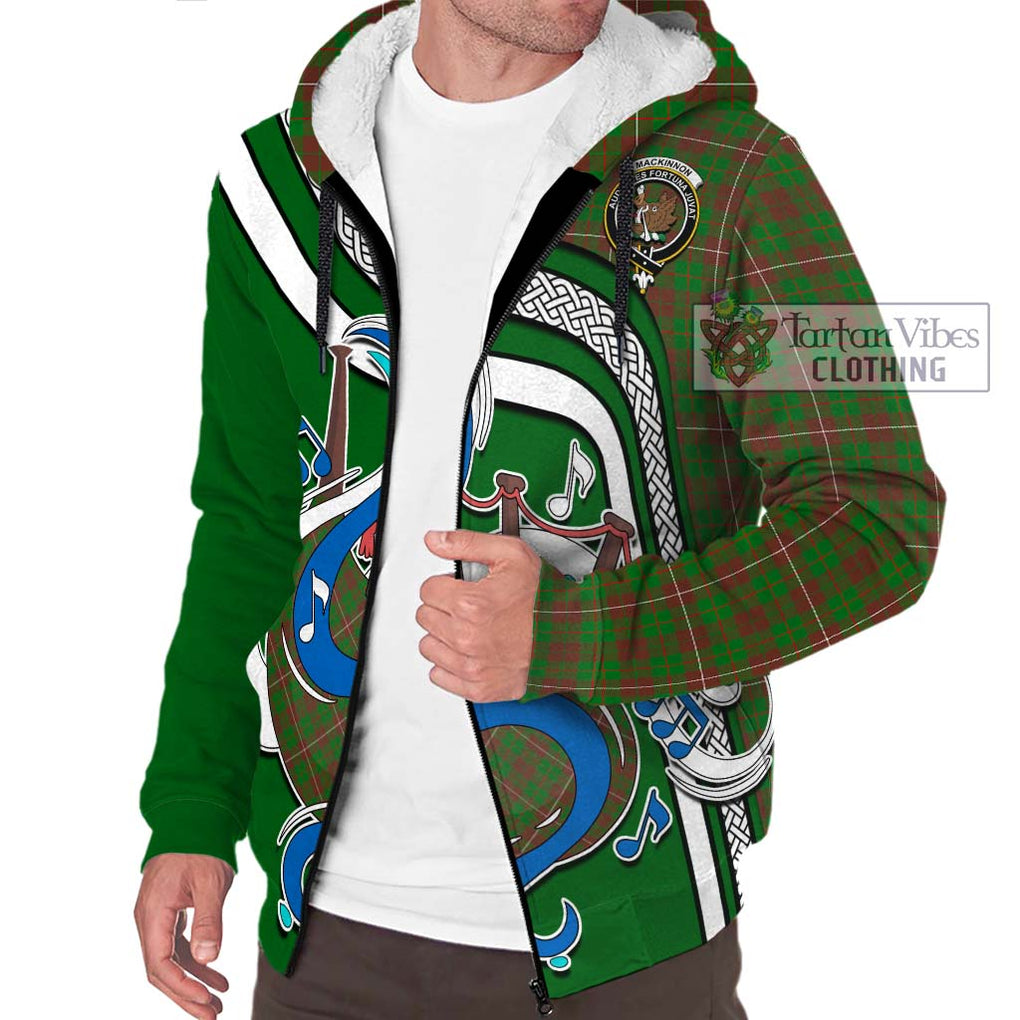 MacKinnon Hunting Modern Tartan Sherpa Hoodie with Epic Bagpipe Style Unisex - Tartanvibesclothing Shop