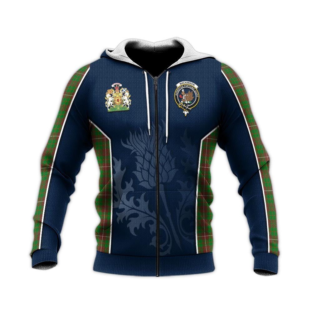 Tartan Vibes Clothing MacKinnon Hunting Modern Tartan Knitted Hoodie with Family Crest and Scottish Thistle Vibes Sport Style