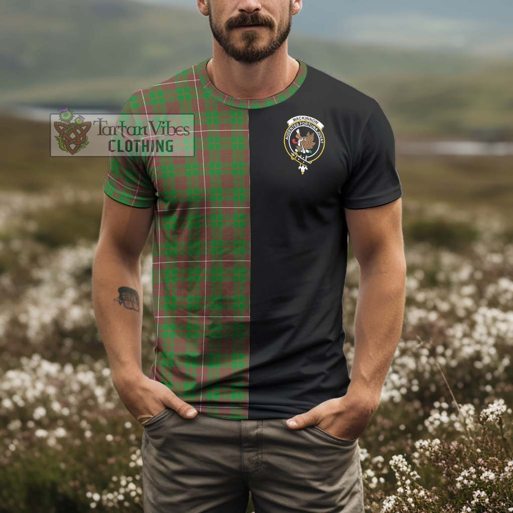 MacKinnon Hunting Modern Tartan T-Shirt with Family Crest and Half Of Me Style - Tartanvibesclothing Shop