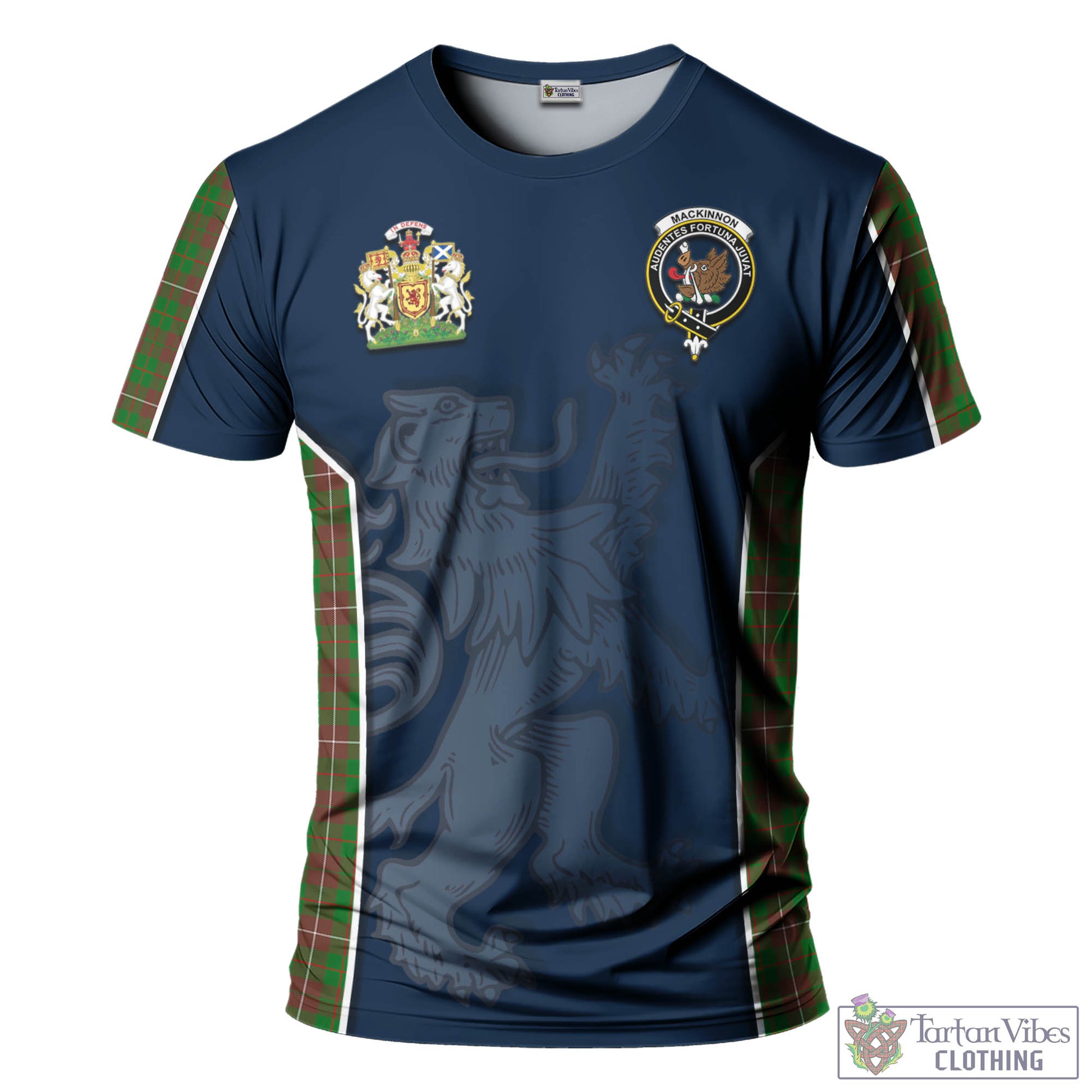 Tartan Vibes Clothing MacKinnon Hunting Modern Tartan T-Shirt with Family Crest and Lion Rampant Vibes Sport Style