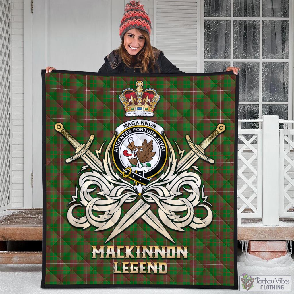 Tartan Vibes Clothing MacKinnon Hunting Modern Tartan Quilt with Clan Crest and the Golden Sword of Courageous Legacy