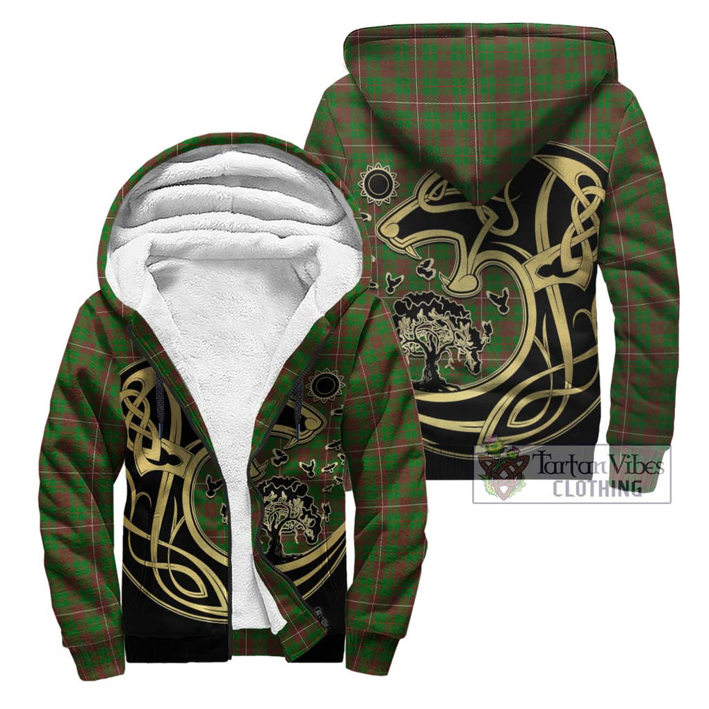 MacKinnon Hunting Modern Tartan Sherpa Hoodie with Family Crest Celtic Wolf Style Unisex - Tartan Vibes Clothing