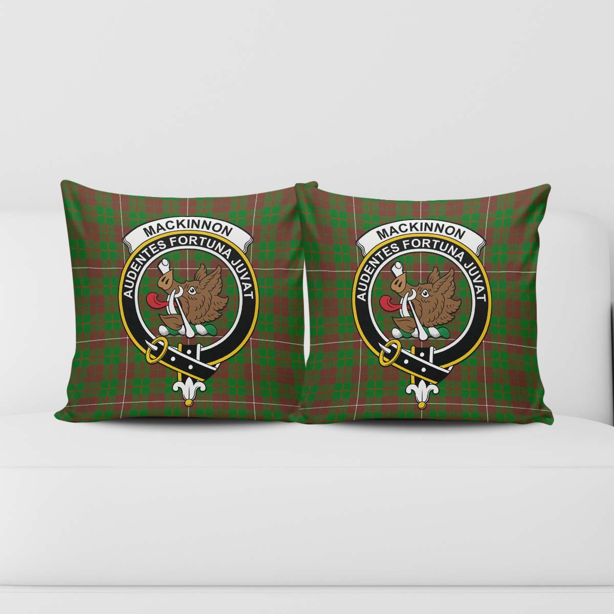 MacKinnon Hunting Modern Tartan Pillow Cover with Family Crest - Tartanvibesclothing