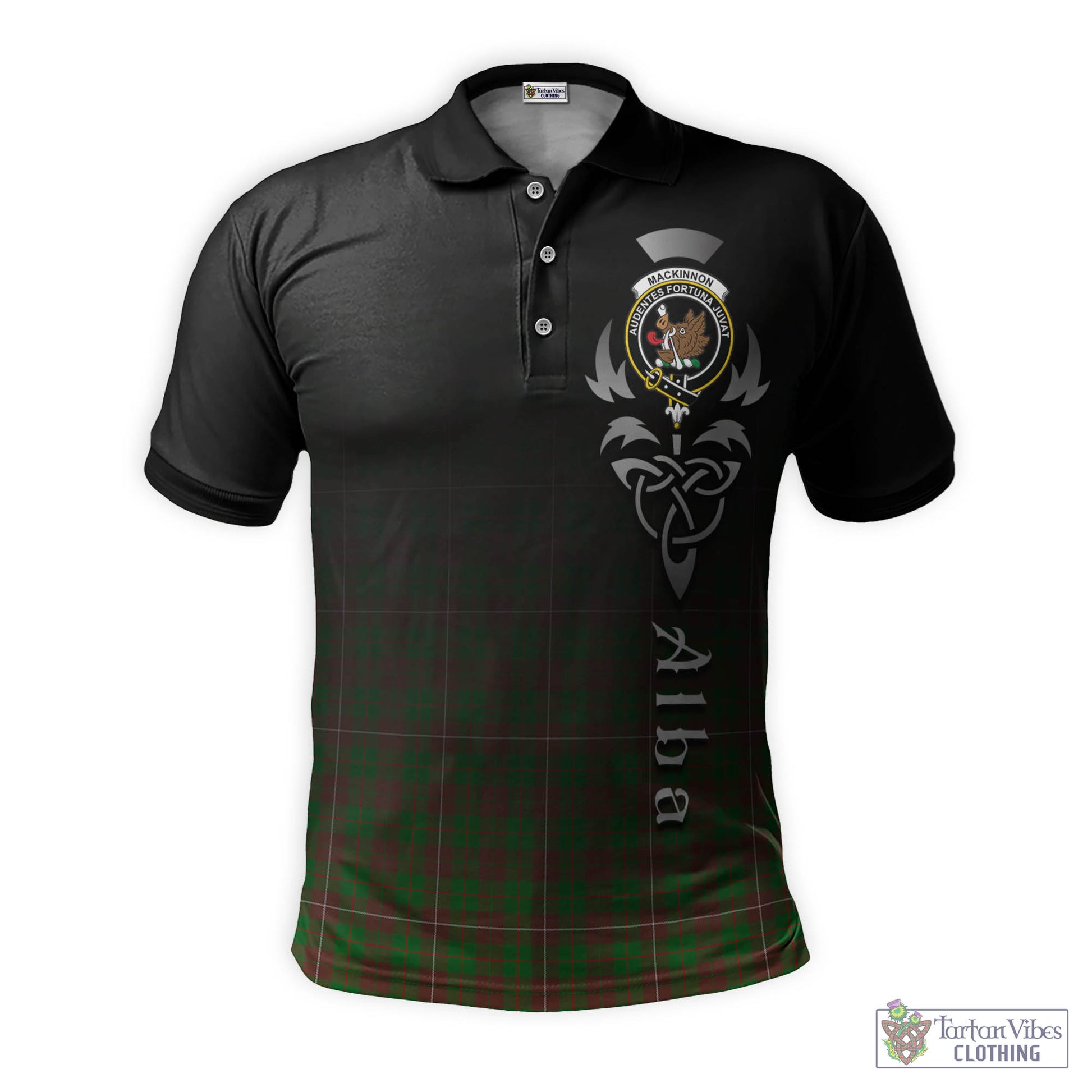 Tartan Vibes Clothing MacKinnon Hunting Modern Tartan Polo Shirt Featuring Alba Gu Brath Family Crest Celtic Inspired