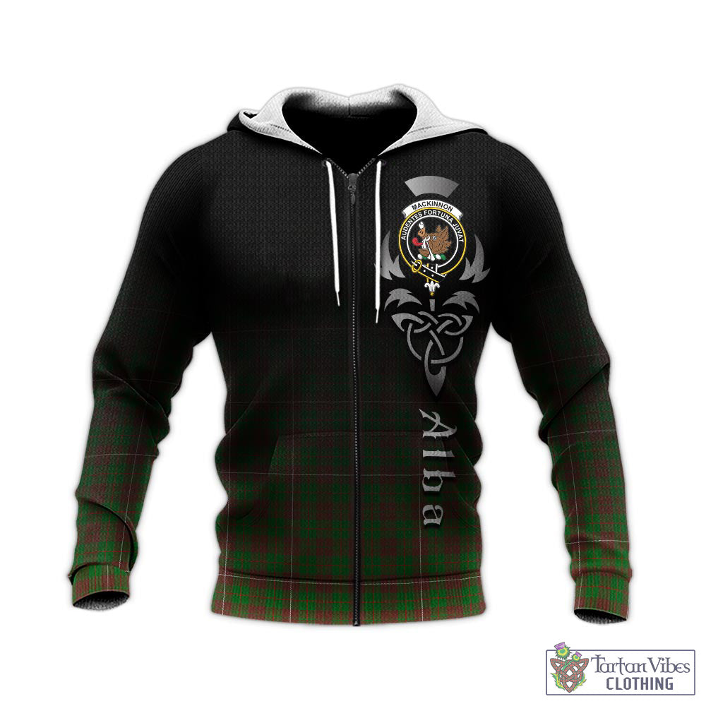 Tartan Vibes Clothing MacKinnon Hunting Modern Tartan Knitted Hoodie Featuring Alba Gu Brath Family Crest Celtic Inspired