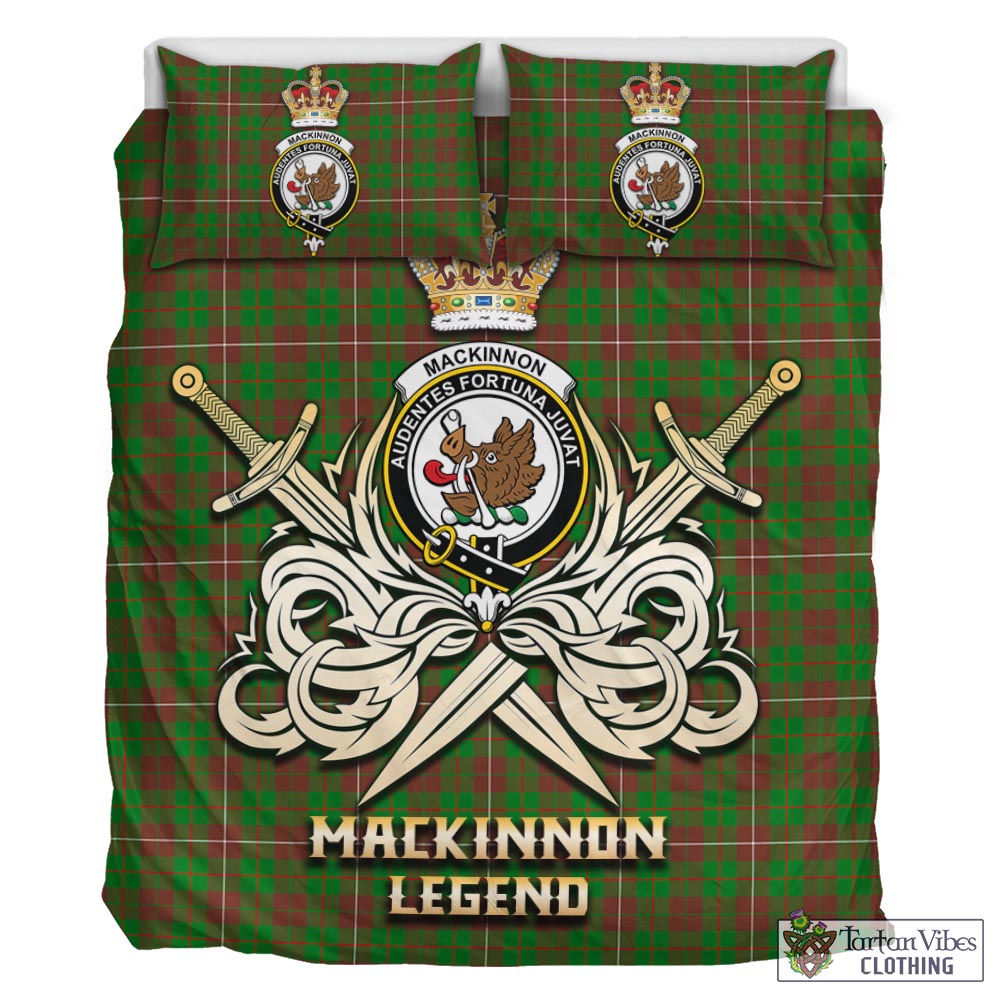 Tartan Vibes Clothing MacKinnon Hunting Modern Tartan Bedding Set with Clan Crest and the Golden Sword of Courageous Legacy